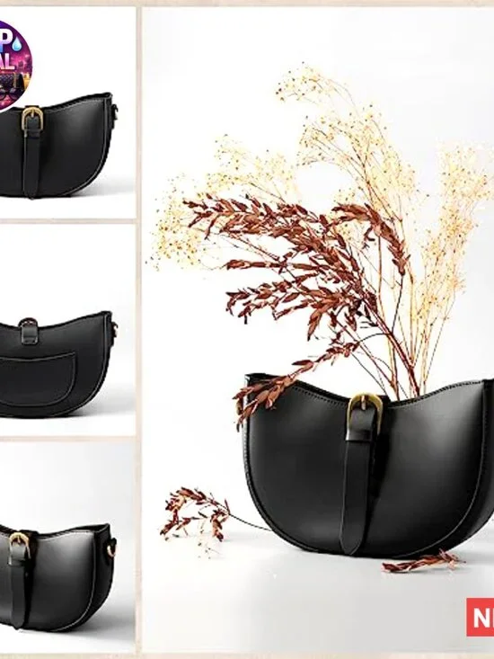 Vintage Vegan Leather Shoulder Bag Hobo Purse Crescent Satchel - Picture 4 of 7